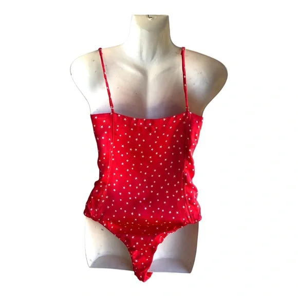 ZARA women bodysuit top Stretch red white Stars Print Size M. - Picture 4 of 15